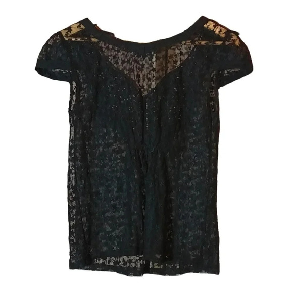Whimsigoth floral crochet embroidered sheer Black Top boho s/m - Picture 2 of 12
